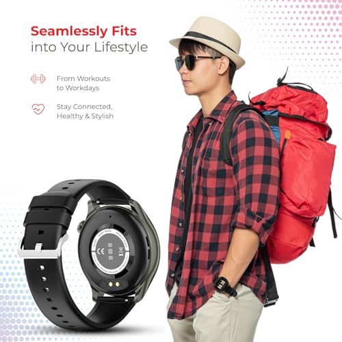 Image of Nervfit Orion S1 1.43 inch TrueColor+AMOLED+AOD, Functional Crown Control, Bluetooth Calling, AI Voice Assistant, IP68 Waterproof, Heart Rate & SpO2 Monitor, & 100+ Sports Modes (Midnight Black Silicone)