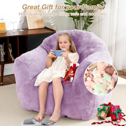 Image of GarveeHome Bean Bag Chair with Filler, 51 inch Giant Bean Bag Sofa for Adults Kids, Soft Cozy Large Beanbag Sofa Chair with Armrests for Living Room Bedroom, Purple
