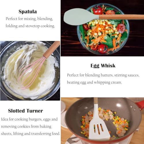 Set di utensili da cucina in silicone antiaderenti, resistenti al calore e lavabili in lavastoviglie, ergonomici e sicuri per alimenti, con pratico porta utensili. - immagine 6