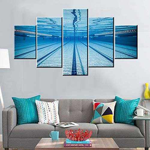 Wall Pictures For Living Room Swimming Pool Paintings Sport Swim Wall Art 5 Panel Prints On Canvas Premium Quality Artwork Contemporary House Decor Giclee Wooden Framed Ready To Hang(60''Wx32''H) #TOP2
