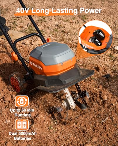 image for TaskStar 12 Inch Electric Tiller Cultivator, 40V Cordless Tiller for G