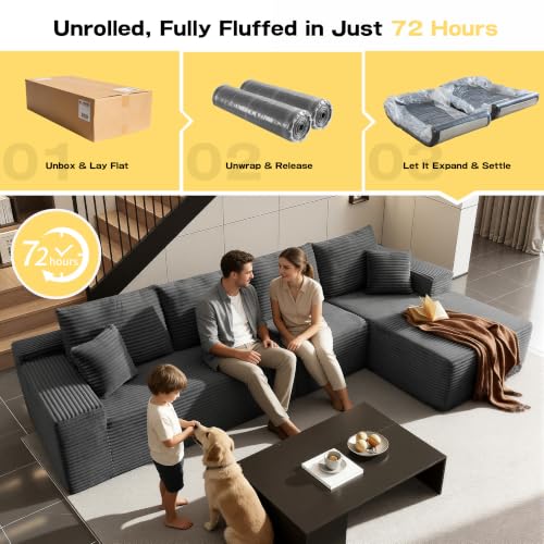 Image of 96 inch Sectional Couches for Living Room Cloud Couch Sofa with L-Shape Upholstered Boneless Couchs Modern Modular Sectional Couch with Chaise (Dark Grey, 136 inch L Shaped with Right Facing Chaise)