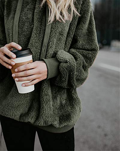 onlypuff Green Sherpa Tunic Tops for Women Pullover Sweatshirt Warm Tops Solid Color XL
