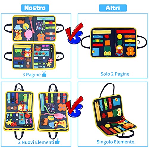 GOLDGE-Busy-Board-Giochi-Montessori-3-Anni-27-in-1-Giocattoli-Educativi-Giochi-Sensoriali-per-Bambini-3-4-5-6-Anni-Abilita-Base-di-Vita-Toy-con-Cerniere-Orologio-Fibbie-Trecce
