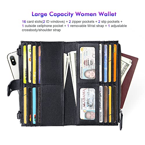 Nuoku DIUBLE ZIP WRISTLET WALLET Rfid Wallet Women Travel Double Zip Wristlet Purse Crossbody Clutch thumb #2