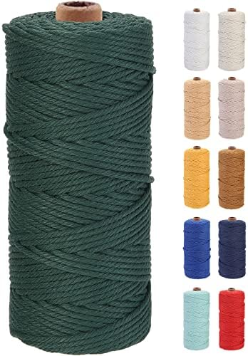 GOHOF Macrame Cord 3mm x 100m Premium Cotton Macrame Rope, 4 Strand Twisted Soft Cotton Cord, One of The Most Perfect Materials for Macrame Art, Cotton String Without Chemicals (Dark Blue)