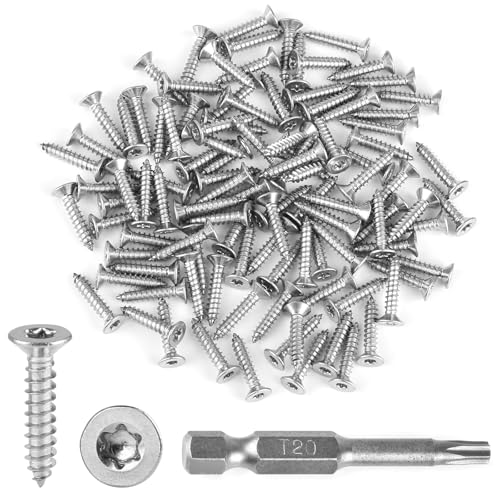 Lot de 100 vis Torx auto-taraudeuses en acier inoxydable 304 avec tournevis T20, tête fraisée M4 x 20 mm, vis à tête fraisée Torx pour meubles