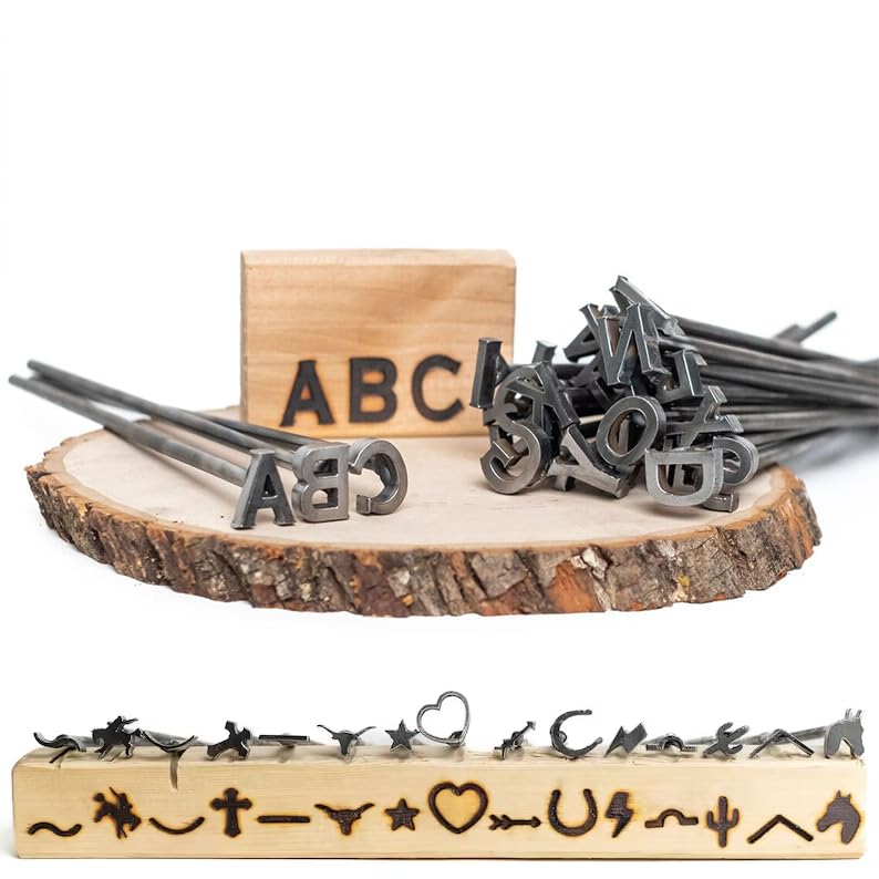 A-Z Alphabet Branding Irons - Custom Logo Stamp, 3/4" Tall,8" Straight Steel Handles, Custom and Personalized Unique Gift, for Grilling Crafting and Branding