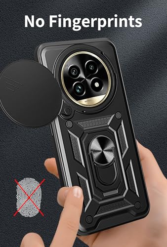 Image of SPAZY CASE Realme 13 Pro 5G / 13 Pro Plus 5G Back Cover | Heavy Duty Hybrid Case with 360 Degree Rotating Finger Ring Holder + Slider Shutter Camera Protection Case - Black