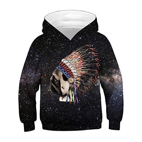 Morbuy-Shop Sudaderas con Capucha para Niño Niñas, 3D Animal Galaxia Patrón, M (135-140cm), Gato Indio Cover