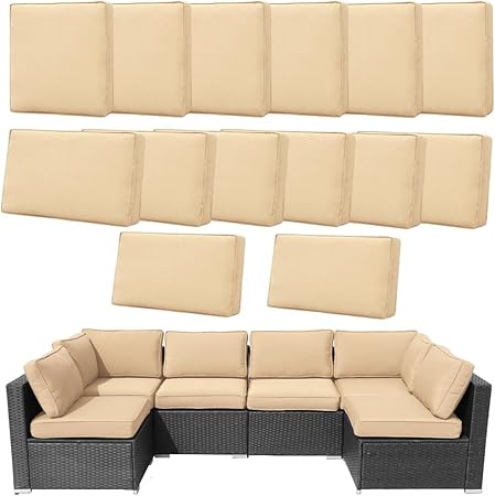 14Pcs Outdoor Cushion Covers Replacement Washable w/Zipper for 6-Seaters Sofa Patio Slipcovers Set Seat and Back Covers Only-23.6x23.6x4inch