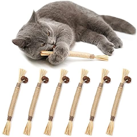 Wiswelry 6 Packs Natural Matatabi Silvervine Chew Sticks, Cat Chew Sticks Cat Toys Natural Cat Teeth Nip Cleaning Teeth Chew Catnip Toys for Indoor Cat Teeth Cleaning Kitten Teething and Stress Cover