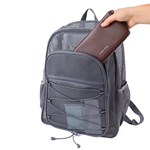 Image of COVAX Heavy Duty Mesh Backpack, Semi-transparent Mesh Bookbag,See Through College Backpack with Bungee and Comfort Padded Straps for Commuting, Swimming, Beach, Outdoor Sports (Grey)
