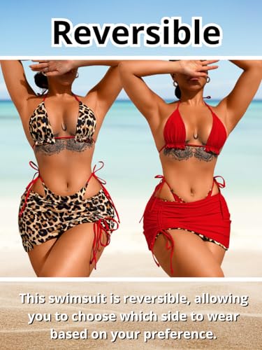 Womens 3 Piece Leopard Bikini Set,Triangle String High Cut Thong Sexy Swimsuit & Coverup Skirt,Pool Party Outfit4