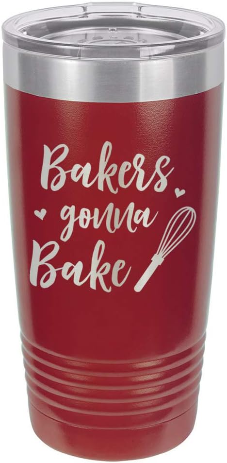 BAKERS GONNA BAKE Maroon 20 oz Drink Tumbler With Straw | Engraved Stainless Steel Travel Mug | Funny Quote Gift Idea | OnlyGifts.com