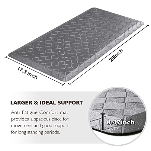 Image of HappyTrends Kitchen Mat Cushioned Anti-Fatigue Kitchen Rug,17.3 inchx 28 inch,Thick Waterproof Non-Slip Kitchen Mats and Rugs Heavy Duty Ergonomic Comfort Rug for Kitchen,Floor,Office,Sink,Laundry,Grey