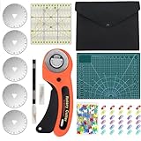Swiftrans 90 PCS Rotary Cutter Kit, 45mm Rotary Cutter Tool Kit with 5 Extra Blades, A4 Cutting Mat, Patchwork Ruler, Carving Knife, Storage Bag Ideal Craft Supplies Set for Fabric Sewing and Quilting