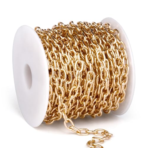 33FT 5MM Gold Rolo Cable Chain Roll Bulk for Jewelry Making DIY Craft