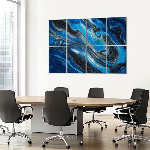 8 Pack Paneles Acústicos Decorativos de Arte Diseño Abstracto Azul Negro Mármol Paneles Absorbentes de Sonido Autoadhesivos para Estudios de Grabación y Oficina 48"x32" miniatura 7