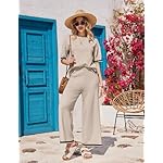 Ekouaer Lounge Set for Women Travel Outfits 2 Piece Sets Short Sleeve Sweater Top Wide Leg Long Pants Loungewear - Image 2