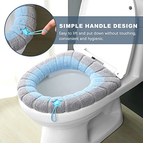 Greyoe Beheizbare Klobrille, Toilettensitzbezug, Toilettensitz, Pack of 4 Waschbarer Toilettensitz, Warmer, Weicher, Dicker Stoff, Elastisches, Warmes Toilettensitzkissen mit Tragegriff – Bild 4