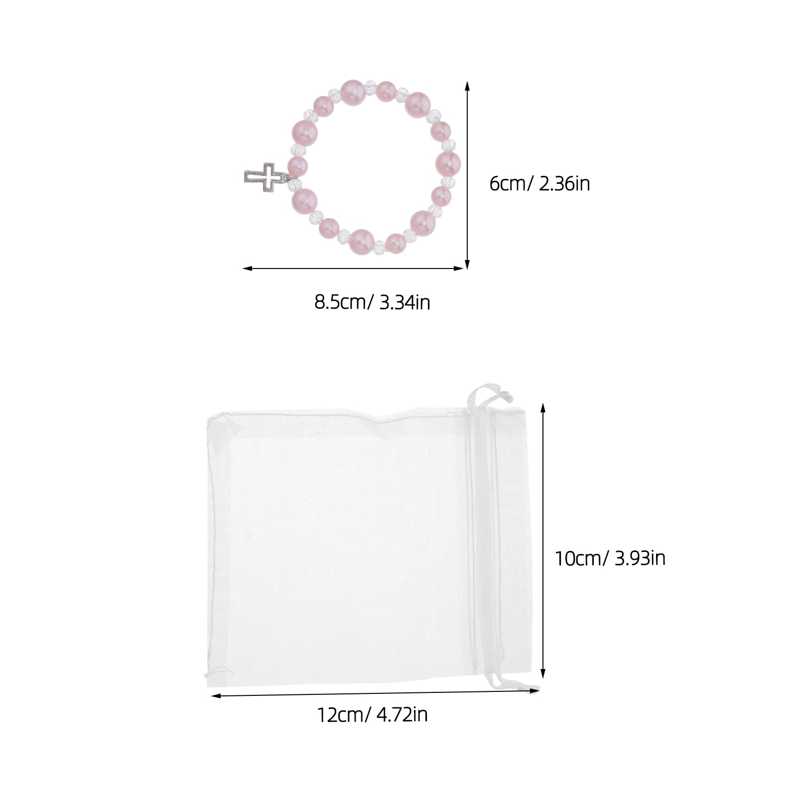 Set Bomboniere Battesimo Con 20 Braccialetti Rosario in Perle Finte E Sacchetti Organza 3.35X2.36In Regali Religiosi Per Prima Comunione Cresima Matrimonio E Eventi Cattolici