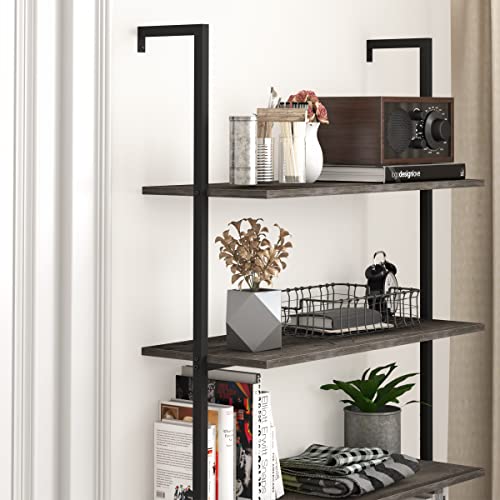 Usinso Wood Metal Ladder Bookshelf, Industrial 4-Tier Black Bookcase With Wide Storage Cabinet, Rustic Brown Bookshelf For Living Room, Shelves For Storage Bedroom, 30L X 13W X 70H Inch #TOP4
