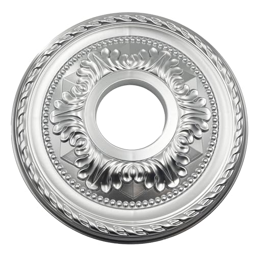 Image of Ceiling Medallion for Light Fixtures Ceiling Fan Medallion Ceiling Light Cover Plate Home Lighting Ceiling Medallions 12 inch OD x 3.6 inch ID(Silver)