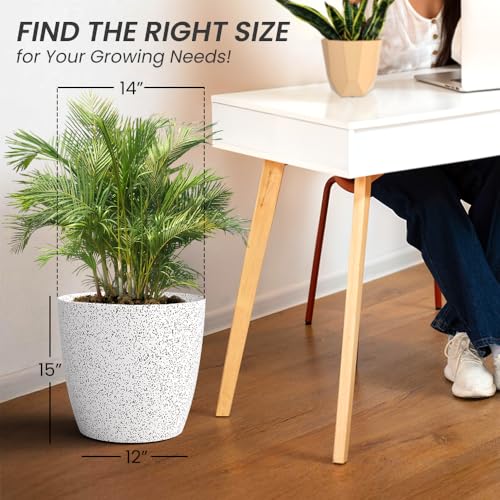 Image of YUCCABE ITALIA SHERA Stella 14 Inch Plastic Plant Pot for Home Decor Indoor Plant Pots for Living Room Plastic Flower Pot for Garden (Marble White, 14 INCH - 4 Pcs)