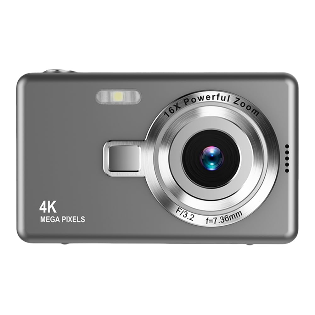 Aparat Cyfrowy 4K HD 1080P 96MP Przenośna Kamera Do Vlogowania 16-krotny Zoom Wideo 2,4-calowy Ekran IPS Fotografia Robi Ostre Płynne(Gray)