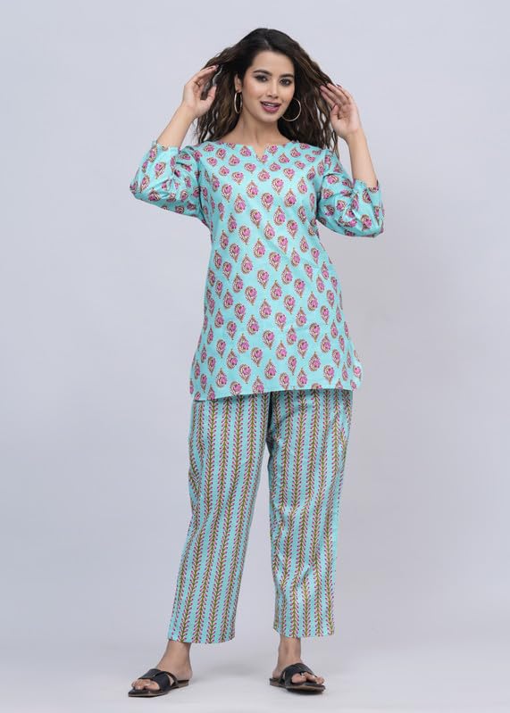 Image of Cotton Printed Night Suit for Women's Shirt and Pyjama Set Sleep wear Set for Womens and Girls