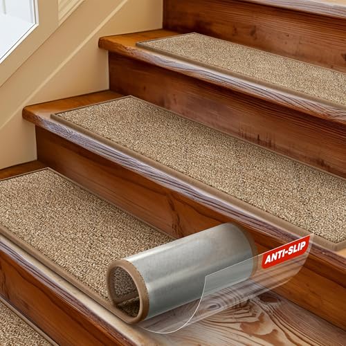 MBIGM 8" x 30" Carpet Stair Treads for Wooden Steps (15 in Pack) - Non-Slip Safety Rug with Soft Plush Comfort - Skid Resistant Indoor Runner for Kids, Elders, and Pets - Cornstalk by MBIGM - Used condition - US$40.33