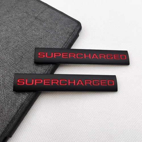 Image of 2pcs Metal Supercharged Emblem Car Logo Premium Auto Badge Rear Trunk Sticker Side Fender Decal (Black&Red)