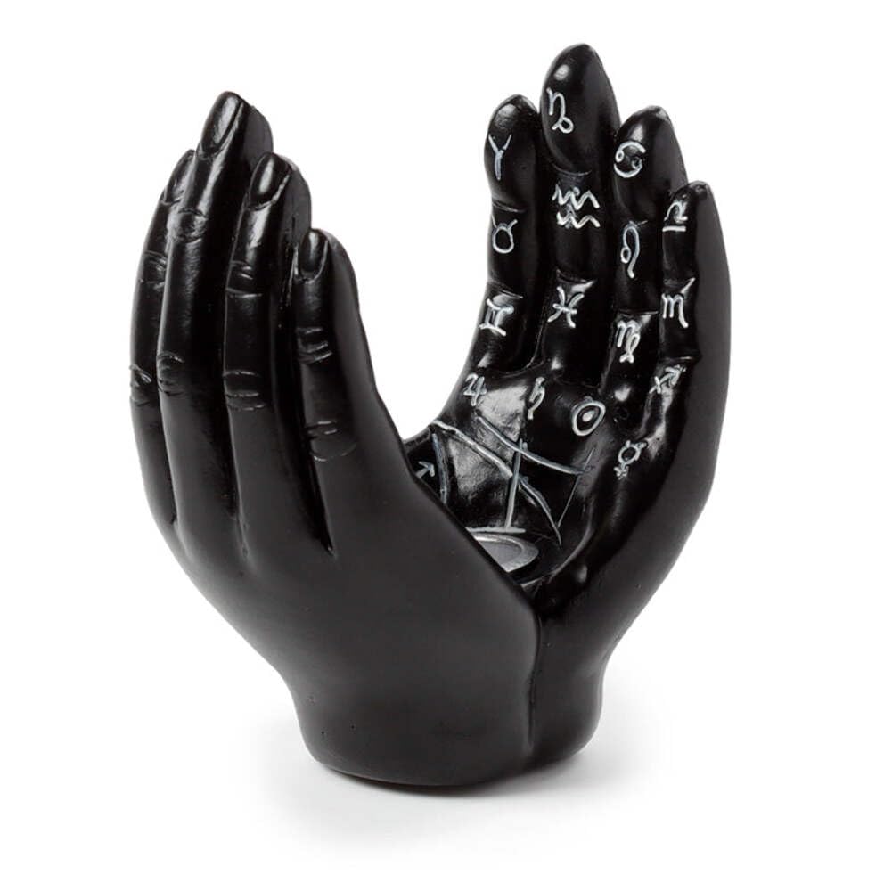 Puckator Men's Black Mantric Tarot Hands Palms Open Incense Cone Burner - Zen Meditation Gifts - Incense Holders For Cones - Spiritual Gifts - Incense Burner - Gifts For And Wo - Tarot Ashcatcher - Resin