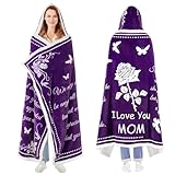 Mothers Day Gifts for Mom, Wearable Hoodie Blanket for Birthday Gift, Mom blanket Gifts from Daughter, Son, Husband, Sherpa Fleece Mother Blankets, Soft, Wife, Mama, purple
