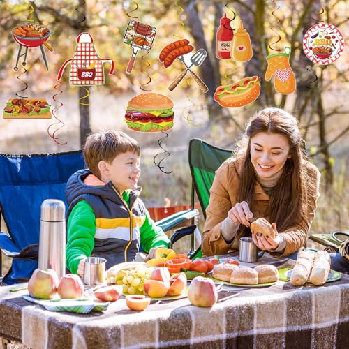 Image of 58Pcs BBQ Party Hanging Swirls Summer Picnic Party Birthday BBQ Hanging Swirl Decoration with BBQ Theme Hanging Cards for Birthdays Carnival Summer Barbecue Holidays Supplies