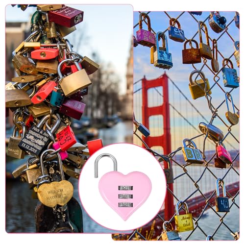 Image of MECCANIXITY Combination Locks, Heart Shape 3 Digit Password Padlock Love Locker Lock for Jewelry Storage Box Diary Gym Outdoor Fence Gate Hasp Cabinet Storage, Pink, Pack of 2