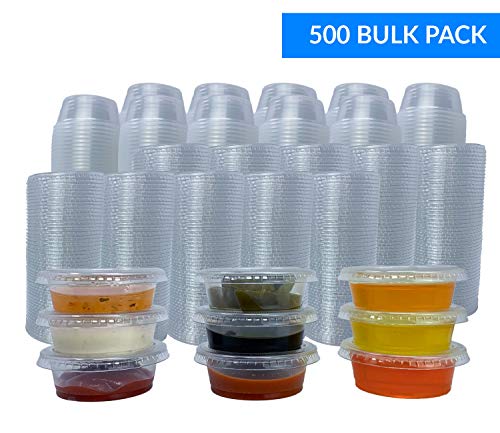 Reli. Condiment Cups with Lids, 1.5 oz (500 Sets, Bulk) Jello Shot Cups/Plastic Disposable Portion Cups (1 oz - 1.5 oz Capacity) Portion/Souffle Cups 1 oz for Condiments, Bulk