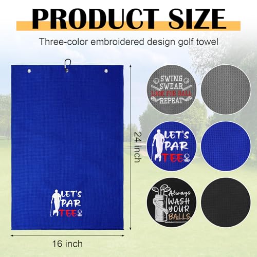 3 Pcs Soft Embroidered Golf Towel with Clip Funny Towel Gifts Microfibre Absorbent Clean Hand Towels Golf Accessories for Women Men Golfer Lover Birthday Xmas Gift - Image 3