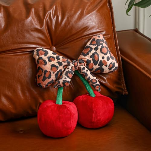 Beeveer Leopard Cheetah Bow Cherry Pillow Coquette Room Decor Preppy Stuff Gifts for...