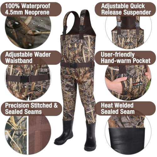 Image of HISEA Kids Chest Waders Neoprene Fishing Waders for Toddler & Children Youth Duck Hunting Waders for Kids with Boots