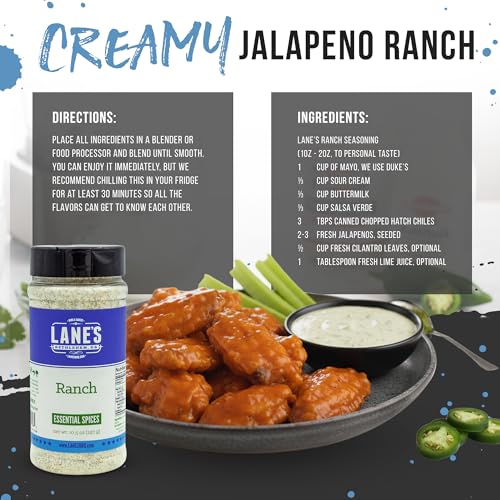 Image of Lane's Ranch Seasoning Powder, 10.5 oz - Versatile Ranch Powder for Wings, Veggies, Popcorn, Dips, Dressing & Pizza - Bold Buttermilk Herb Flavor, Gluten-Free, All-Natural, Low Sodium Seasoning