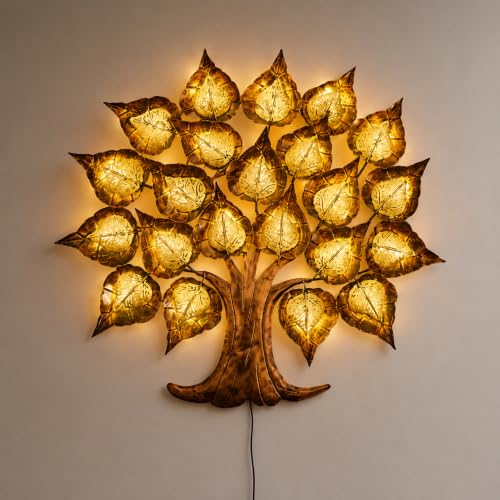 Image of Bharat Art Iron Jali Leaf Tree LED Metal Wall Art | Decorative Wall Hanging for Living Room Bedroom Hallway | Handmade Iron Leaf Tree Sculpture | Modern Home Office Decoration | 30 x 2 x 30 Inch | W194