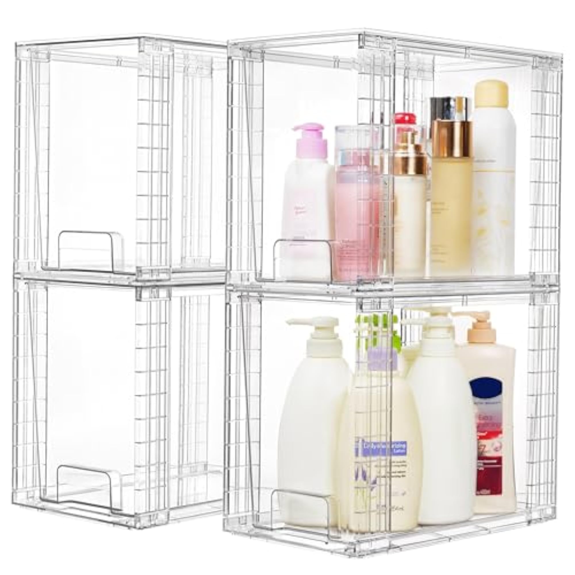 4 Pack Clear Stackable Storage Drawers for Skincare & Bathroom Supplies