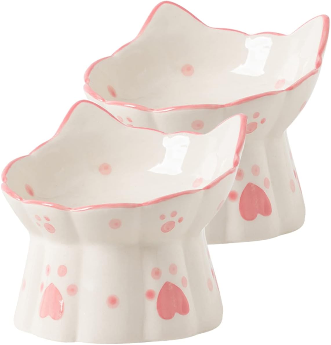 BESPORTBLE 2pcs Elevated Cat Bowl Neck Guard Ceramic Dog Bowl for Food Water Raised Pet Feeder for Indoor Cats