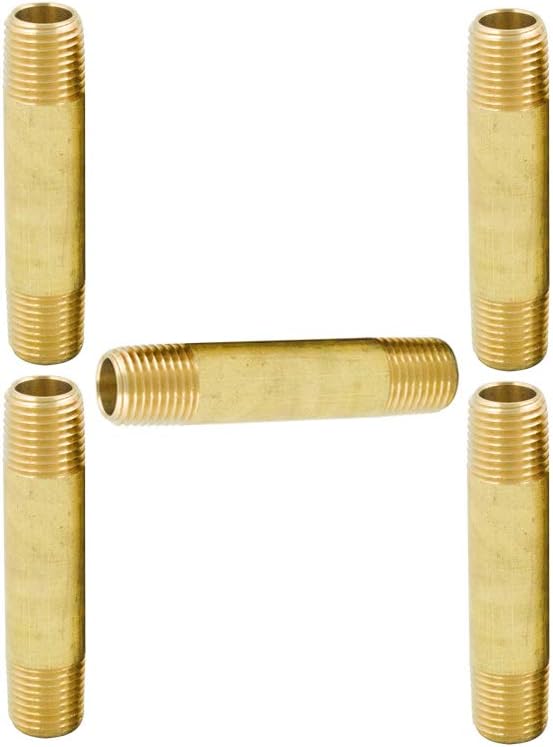 Legines Brass Pipe Fitting Long Nipple, 1/4" NPT Male x 1/4" NPT Male Extender Straight Connector, 1-1/2"Length 1200psi (Pack of 5)