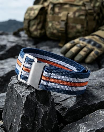 Image of BINLUN Elastic Nylon Watch Band 18mm 20mm 22mm Marine Nationale Fabric Military Parachute Replacement Watch Strap Men Women Silver & Black Buckle - Upgraded Hook-and-Loop Buckle