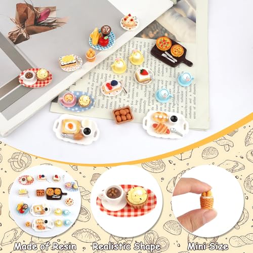 50 Stück Miniatur Essen und Trinken, Puppenhaus Zubehör aus Harz, 1:12 Lebensmittel Miniatur Deko für Mini Küche, Rollenspiel Spielzeug, Essen Party