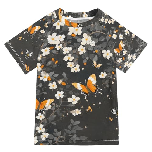Jucciaco Boys Swing Shirts Daisy Forest Black Butterfly Rashguard Short Sleeve Kids T-Shirts Sun UPF 50+