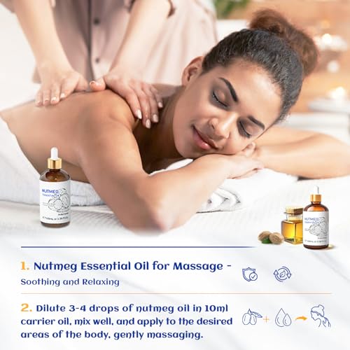 Image of HIQILI Nutmeg Essential Oil 3.38 Fl Oz, Pure Natural Nutmeg Oil for Aromatherapy, Diffuser - 100ml